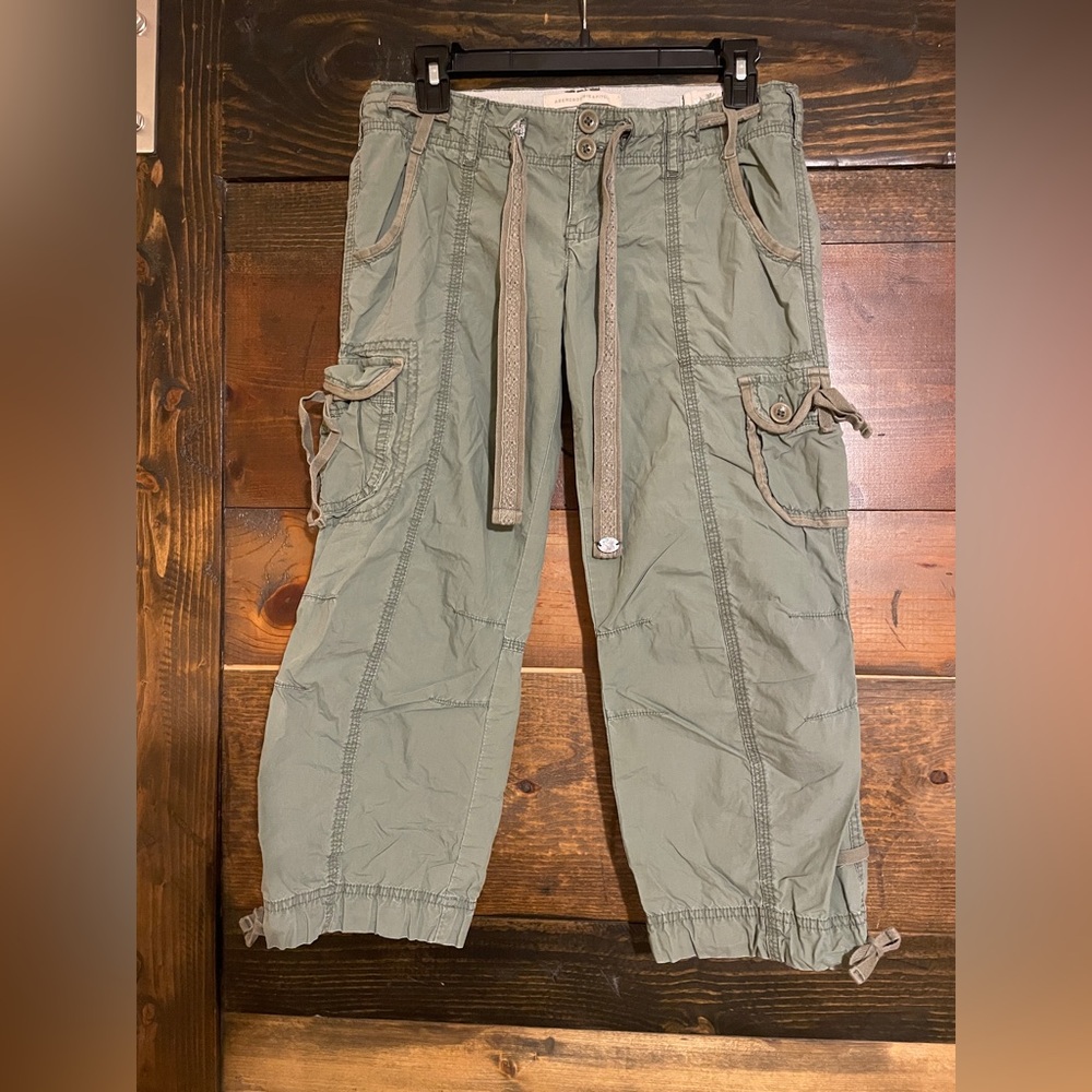 Vintage Y2k Abercrombie & Fitch Early 2000’s Green Lowrise Cargo Cropped Pants